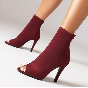 NWT burgundy heels peep toe lightweight ankle booties Latin salsa dance womens 6